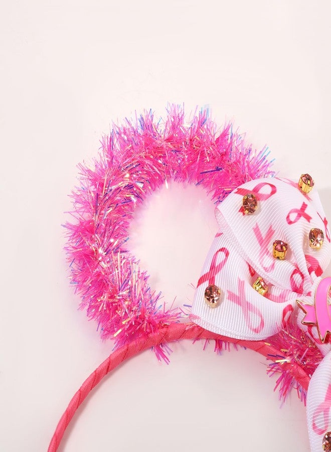 PHALIN Breast Cancer Awareness Headband for Women Bow Knot Pink Ribbon Headband Mouse Ears Headbands Breast Cancer Awareness Accessories Outfits Survivor Gifts (Pattern A) - Image 5