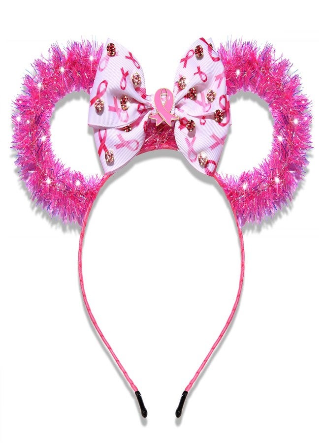 PHALIN Breast Cancer Awareness Headband for Women Bow Knot Pink Ribbon Headband Mouse Ears Headbands Breast Cancer Awareness Accessories Outfits Survivor Gifts (Pattern A) - Image 1