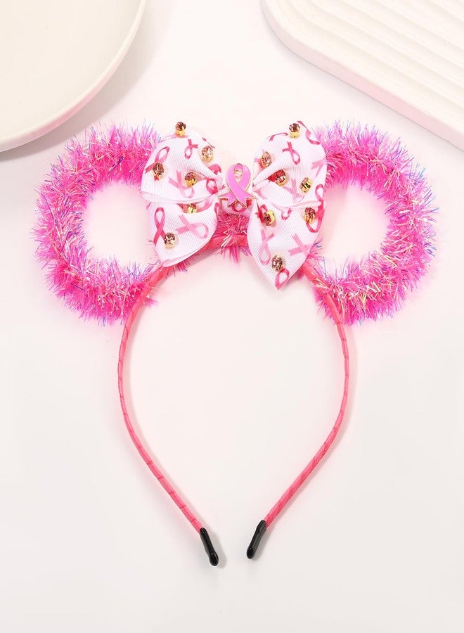PHALIN Breast Cancer Awareness Headband for Women Bow Knot Pink Ribbon Headband Mouse Ears Headbands Breast Cancer Awareness Accessories Outfits Survivor Gifts (Pattern A) - Image 2