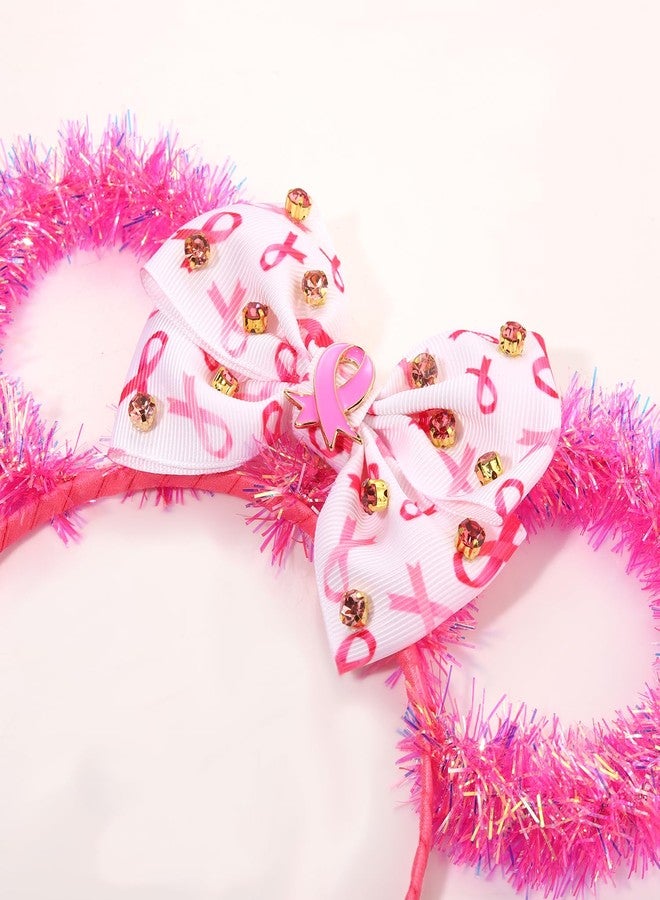 PHALIN Breast Cancer Awareness Headband for Women Bow Knot Pink Ribbon Headband Mouse Ears Headbands Breast Cancer Awareness Accessories Outfits Survivor Gifts (Pattern A) - Image 4
