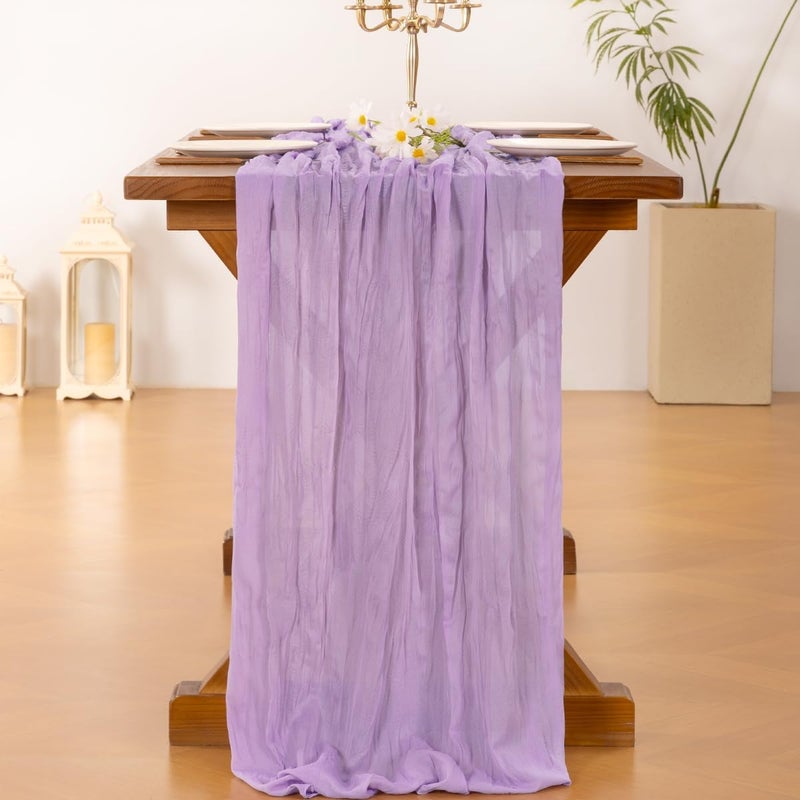 Socomi Lilac Purple Lavender Cheesecloth Table Runner Summer Boho Rustic Gauze 120 inch 10FT Cheese Cloth Sheer Runner for Wedding Party Baby Shower Birthday Home Decor Holiday Decorations - Image 3