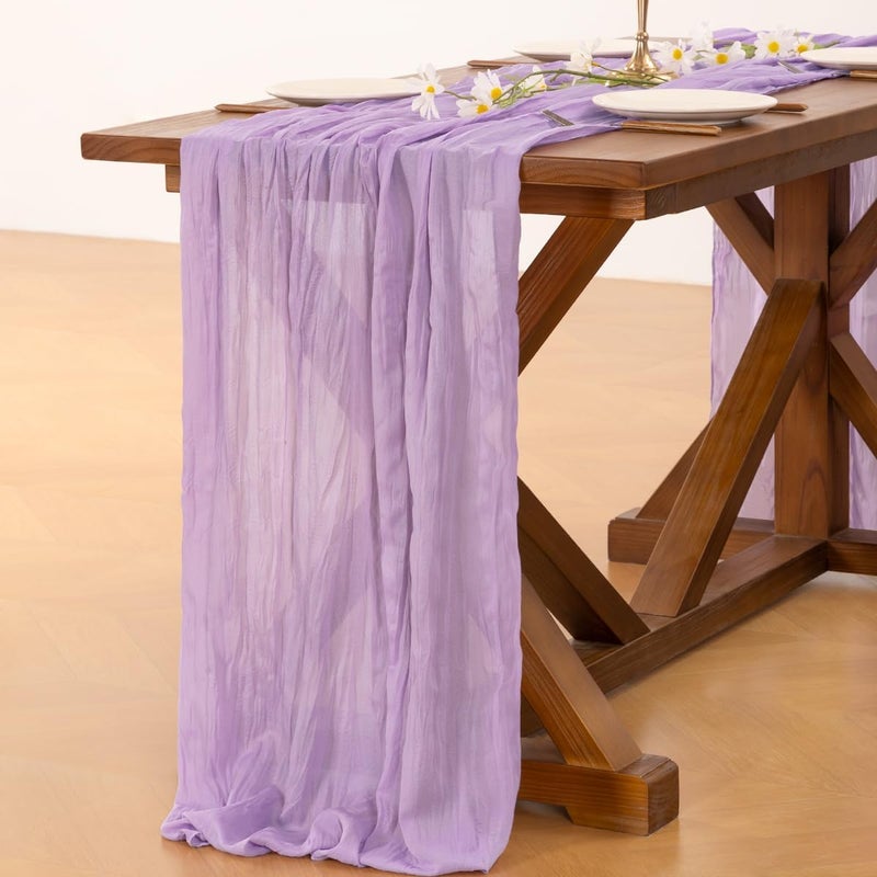 Socomi Lilac Purple Lavender Cheesecloth Table Runner Summer Boho Rustic Gauze 120 inch 10FT Cheese Cloth Sheer Runner for Wedding Party Baby Shower Birthday Home Decor Holiday Decorations - Image 4
