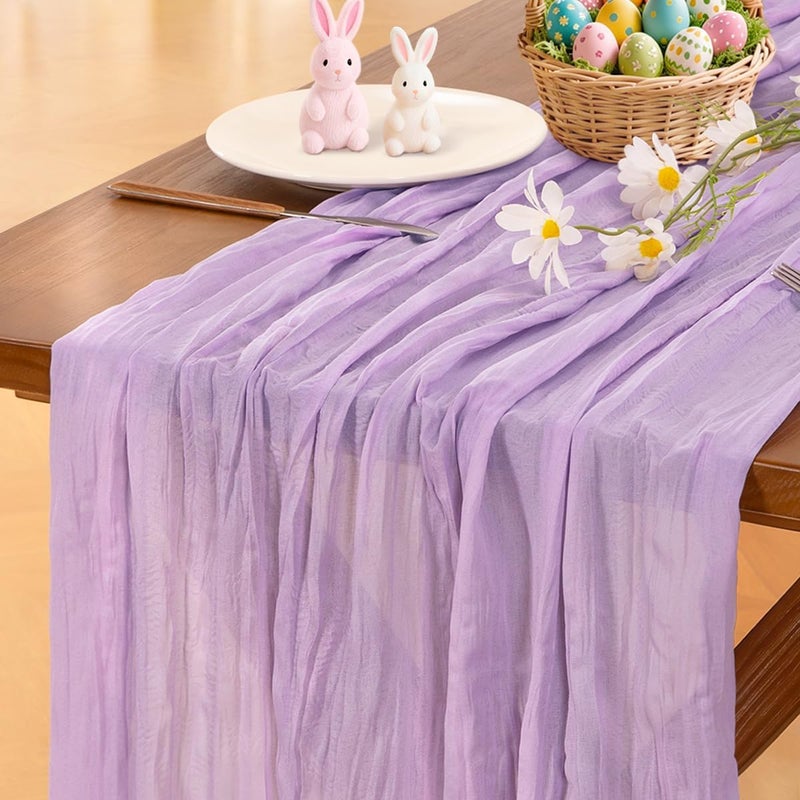 Socomi Lilac Purple Lavender Cheesecloth Table Runner Summer Boho Rustic Gauze 120 inch 10FT Cheese Cloth Sheer Runner for Wedding Party Baby Shower Birthday Home Decor Holiday Decorations - Image 1