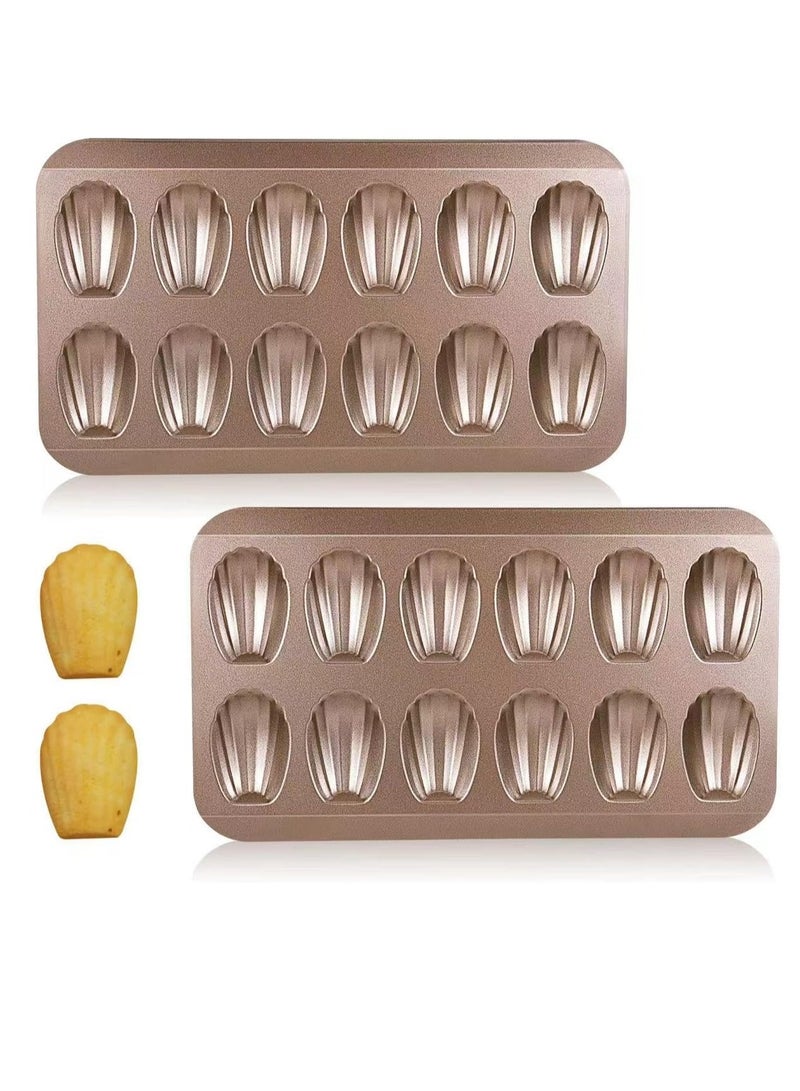 2 Pack Madeleine Pans for Baking, 12 Cavity Heavy Duty Shell Shape Baking Mold Nonstick Cookie Cake Pan for Oven - Image 1