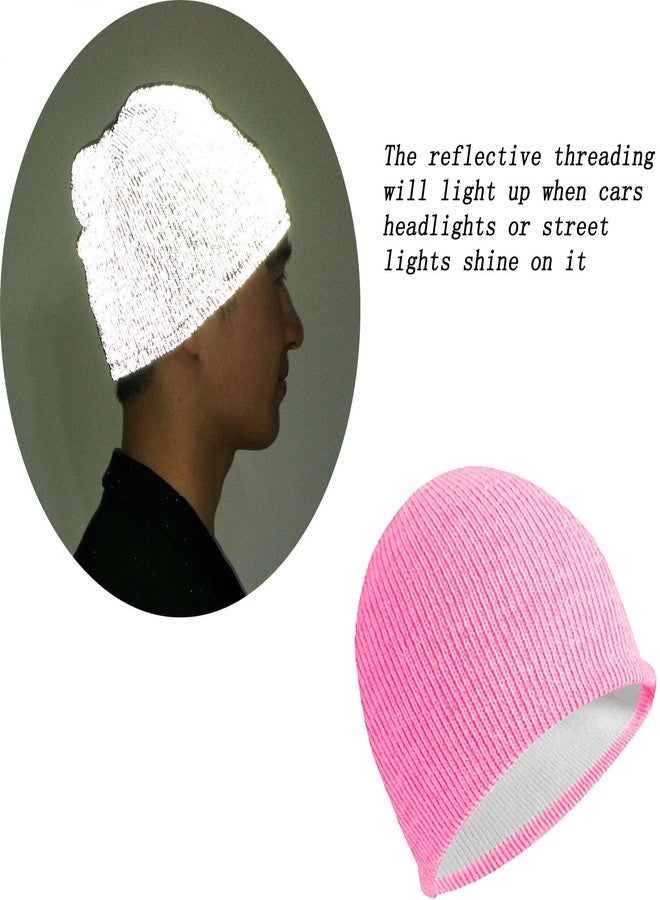 AMNQUERXUS Reflective Beanie Hat High Visibility Warm Winter Loop Knit Cap Gifts for Women Men (Pink) - Image 2