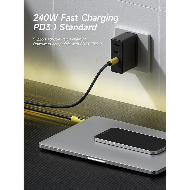 USB C Cable, LED Display Silicone 240W Fast Charging Cable with 480Mbps Data Transfer, Type C Fast Charger for iPhone 15/15 Pro Max, iPad, MacBook Pro Air (Yellow, 2 m) - Image 3