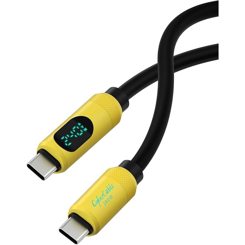 USB C Cable, LED Display Silicone 240W Fast Charging Cable with 480Mbps Data Transfer, Type C Fast Charger for iPhone 15/15 Pro Max, iPad, MacBook Pro Air (Yellow, 2 m) - Image 1
