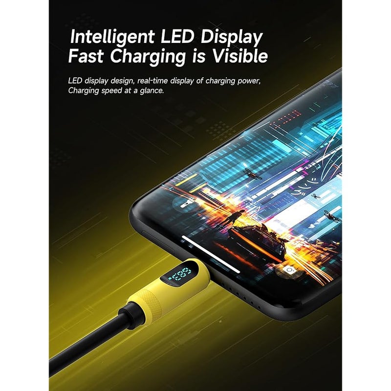 USB C Cable, LED Display Silicone 240W Fast Charging Cable with 480Mbps Data Transfer, Type C Fast Charger for iPhone 15/15 Pro Max, iPad, MacBook Pro Air (Yellow, 2 m) - Image 2