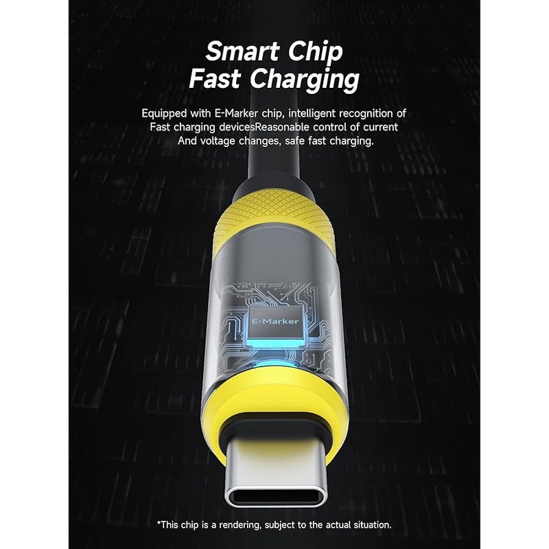 USB C Cable, LED Display Silicone 240W Fast Charging Cable with 480Mbps Data Transfer, Type C Fast Charger for iPhone 15/15 Pro Max, iPad, MacBook Pro Air (Yellow, 2 m) - Image 5