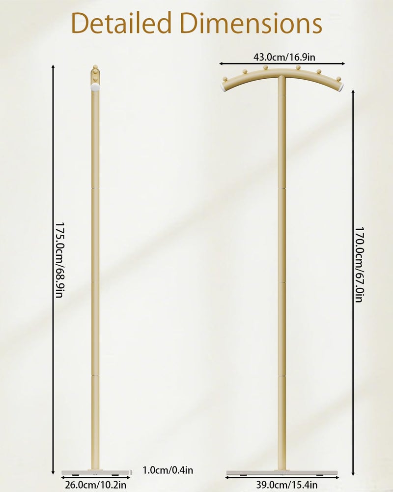 ENUMAIL Arcuate Garment Rack, T-shaped Coat Tree Freestanding, Metal Coat Racks, Natural Stable Rock Base, Suitable For Entrances, Corridors, Halls, 68.9in, Gold - Image 4