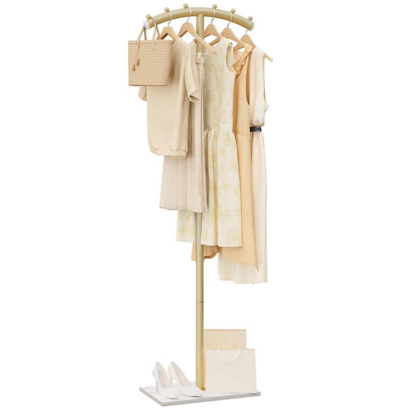 ENUMAIL Arcuate Garment Rack, T-shaped Coat Tree Freestanding, Metal Coat Racks, Natural Stable Rock Base, Suitable For Entrances, Corridors, Halls, 68.9in, Gold - Image 1