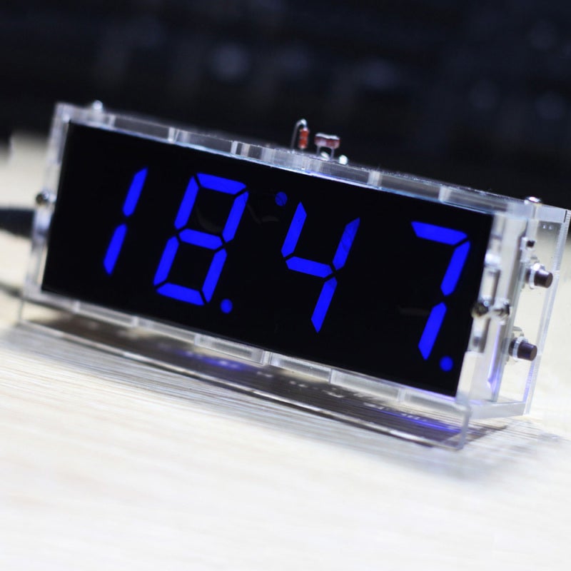 Compact 4-digit DIY Digital LED Clock Kit Light Control Temperature Date Time Display with Transparent Case - Image 1