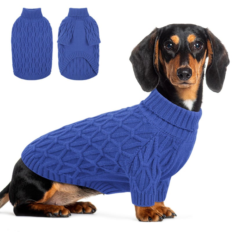 Queenmore Small Dog Sweater,Warm Pullover Dog Sweaters for Small Dogs Boys Girls,Soft Winter DogSweaters,Thick Warm Dogs Clothes for Chihuahua, Bulldog, Dachshund, Pug, Yorkie(Royal Blue,S) - Image 1