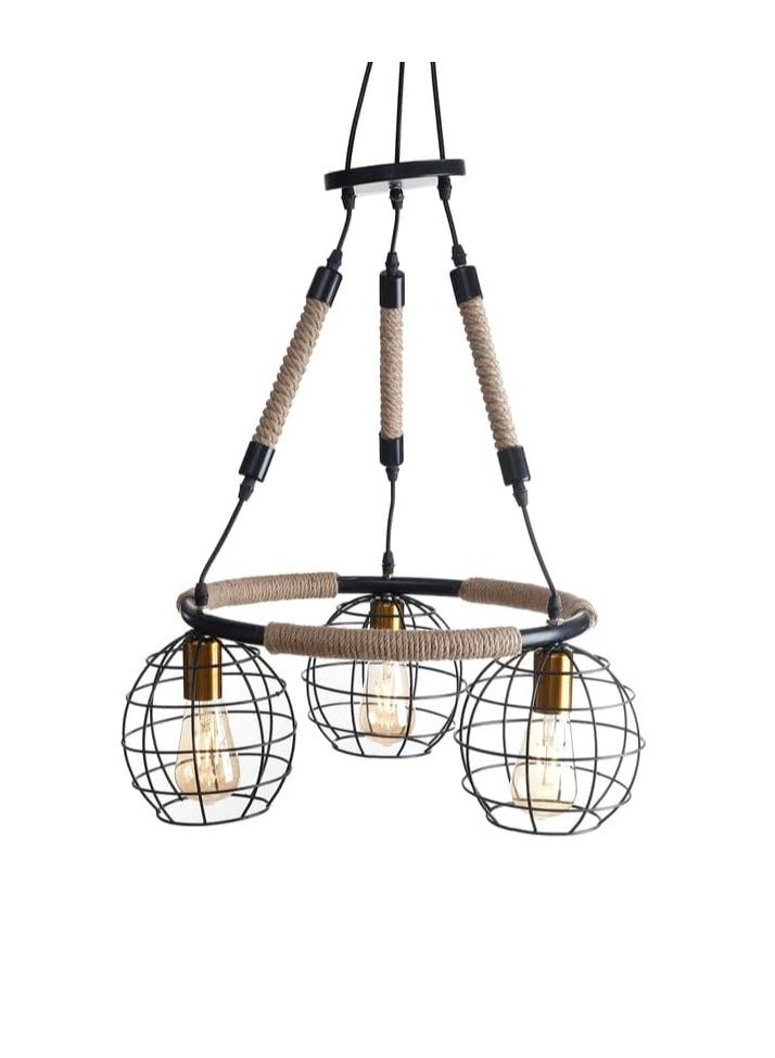 Modern chandelier metal and linen round 3 bulbs - Image 1
