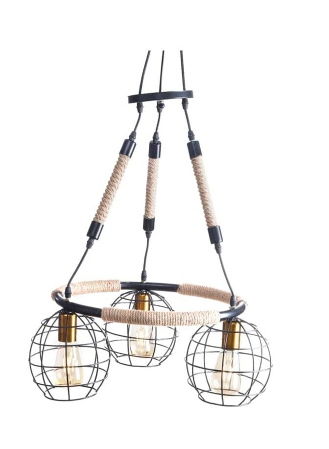 Modern chandelier metal and linen round 3 bulbs - Image 2