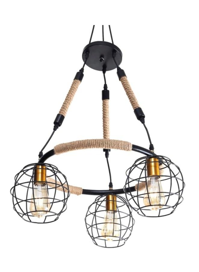 Modern chandelier metal and linen round 3 bulbs - Image 3