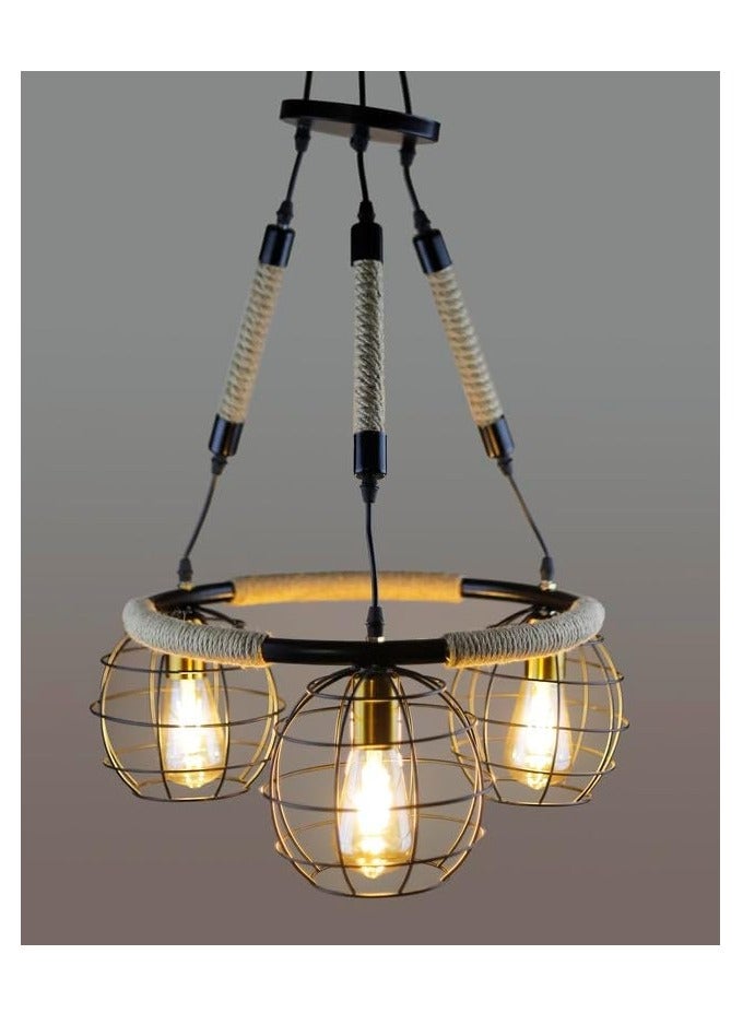Modern chandelier metal and linen round 3 bulbs - Image 4
