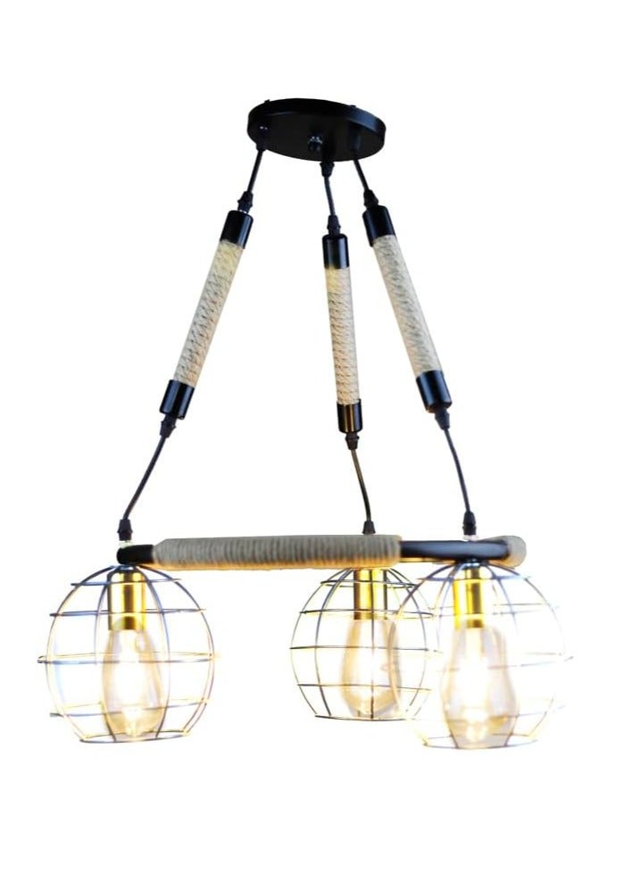 Modern chandelier metal and linen round 3 bulbs - Image 5