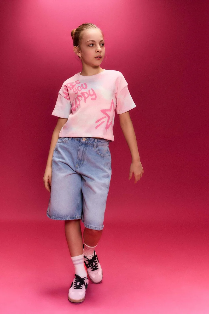 ديفاكتو Girl Patterned Ribbed T-Shirt