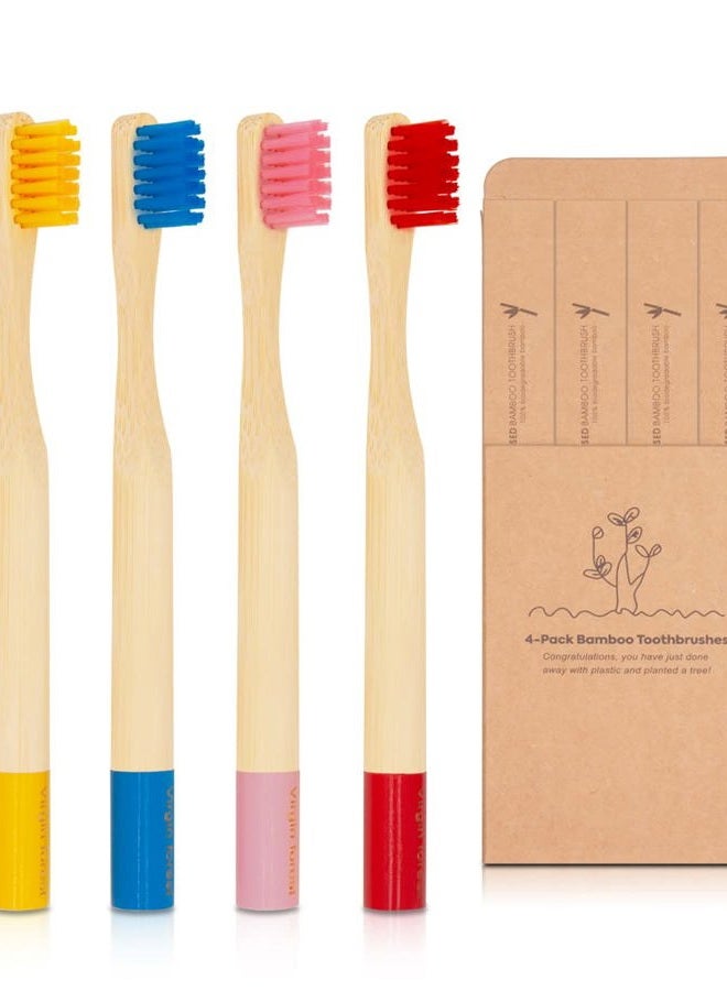 Virgin forest Kids Bamboo Toothbrushes, Child Size Soft BPA Free Colored Safe Bristles (4 Pack) - Image 1