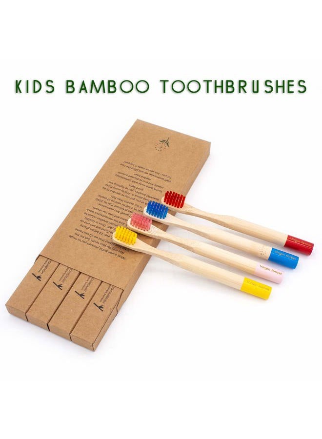 Virgin forest Kids Bamboo Toothbrushes, Child Size Soft BPA Free Colored Safe Bristles (4 Pack) - Image 3