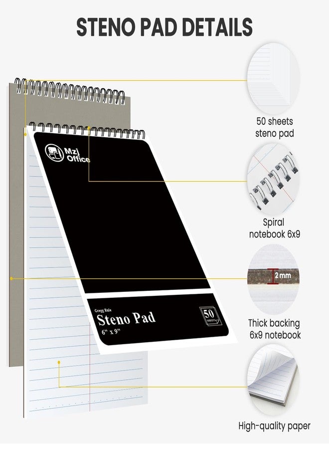 مجموعة من 12 دفتر ملاحظات حلزوني من Mzj.Office Steno Pads مقاس 6x9 | دفاتر ملاحظات حلزونية علوية | دفتر ملاحظات حلزوني 50 ورقة لكل دفتر | دفتر ملاحظات حلزوني مسطر من Gregg مقاس 6x9 | دفاتر ملاحظات للعمل. - Image 3