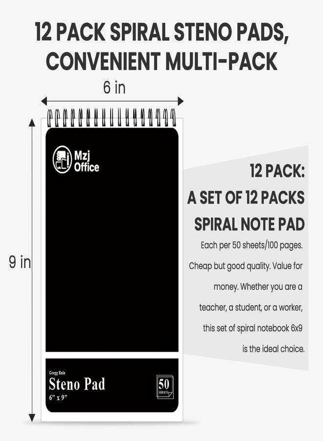 مجموعة من 12 دفتر ملاحظات حلزوني من Mzj.Office Steno Pads مقاس 6x9 | دفاتر ملاحظات حلزونية علوية | دفتر ملاحظات حلزوني 50 ورقة لكل دفتر | دفتر ملاحظات حلزوني مسطر من Gregg مقاس 6x9 | دفاتر ملاحظات للعمل. - Image 2