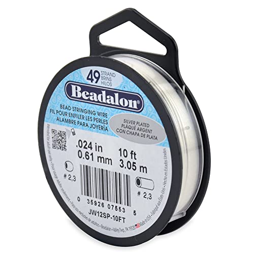 Beadalon 49 Strand Stainless Steel Bead Stringing Wire, .024 in / 0.61 mm, Silver Plated, 10 ft / 3.1 m - Image 1