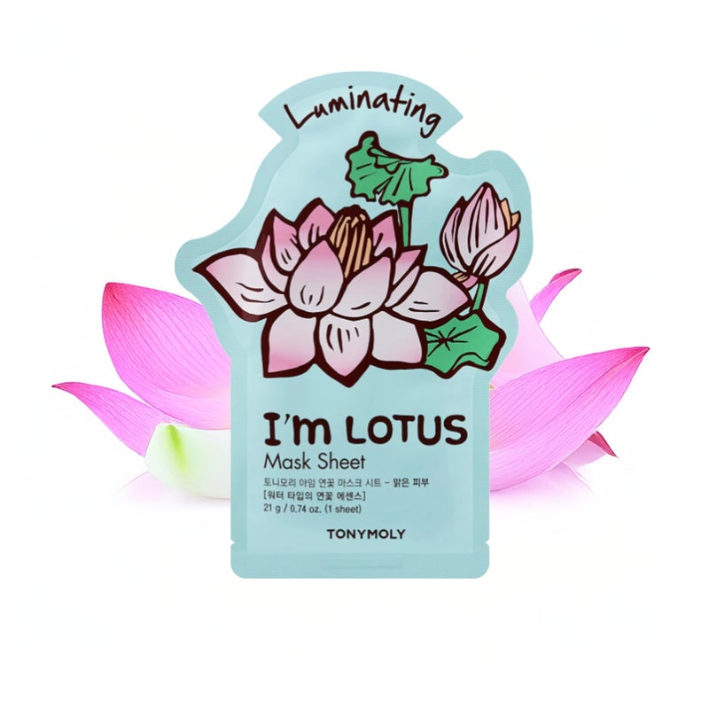 TONYMOLY Im Real Lotus Luminating Sheet Mask Korean Skin Care Face Mask Hydrating  Moisturizing Skincare Vitamin Infused Facial Soothes Skin