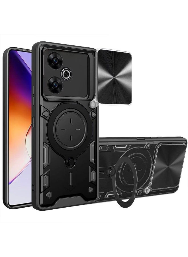 ثلاثة نمور لـ Redmi 13 4G Case, غطاء عدسة الكاميرا الشريحة, حامل الحلقة المغناطيسية كيكستاند حالة الهاتف الوقائي لـ Redmi 13 4G, أسود - Image 1