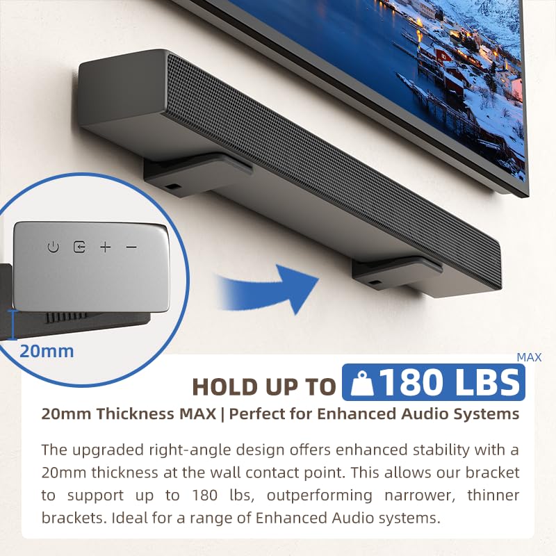 ELETIUO Universal Soundbar Mount for Samsung, Sony, LG, JBL, Bose, Vizio, Roku, Polk Audio, Heavy Duty Wall Mount Bracket Up to 180 lbs for Above or Under TV - Image 2