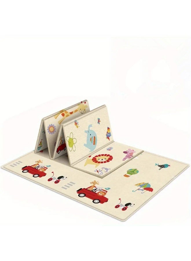 Capstro Foldable Baby Play Mat Animal & Traffic Theme Thick Foam Floor Mat with Soft Cushioning for Crawling & Tummy Time, Easy Fold Design with Carry Handle – Animal & Traffic - Image 1