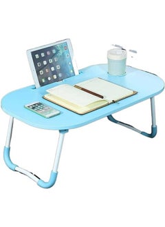 NAFEH Portable Folding Laptop Desk Blue 60x40x28cm for Bed With iPad and Cup Holder Adjustable Lap Tray Notebook Stand Foldable Non-Slip Legs table  - Image 1