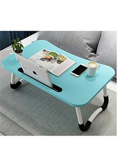 NAFEH Portable Folding Laptop Desk Blue 60x40x28cm for Bed With iPad and Cup Holder Adjustable Lap Tray Notebook Stand Foldable Non-Slip Legs table  - Image 3
