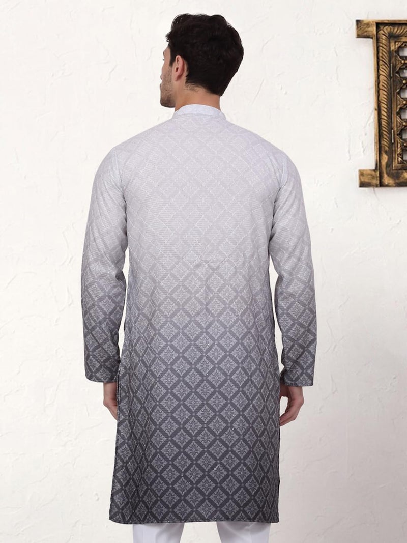 Jompers Men's Grey Ombre Pure Cotton Straight Kurta (Grey, XL) - Image 2