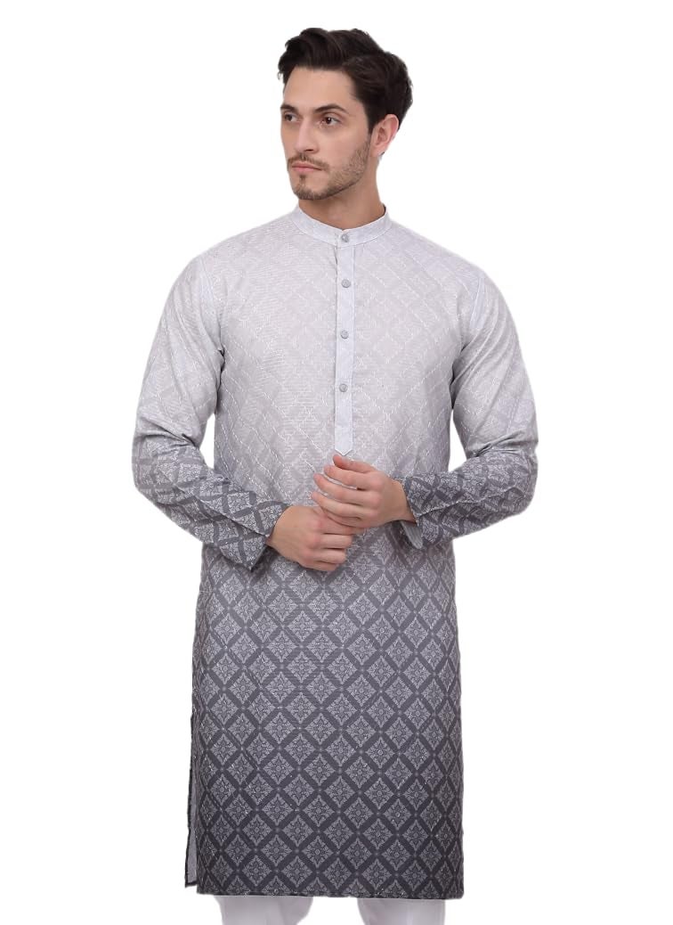 Jompers Men's Grey Ombre Pure Cotton Straight Kurta (Grey, XL) - Image 1