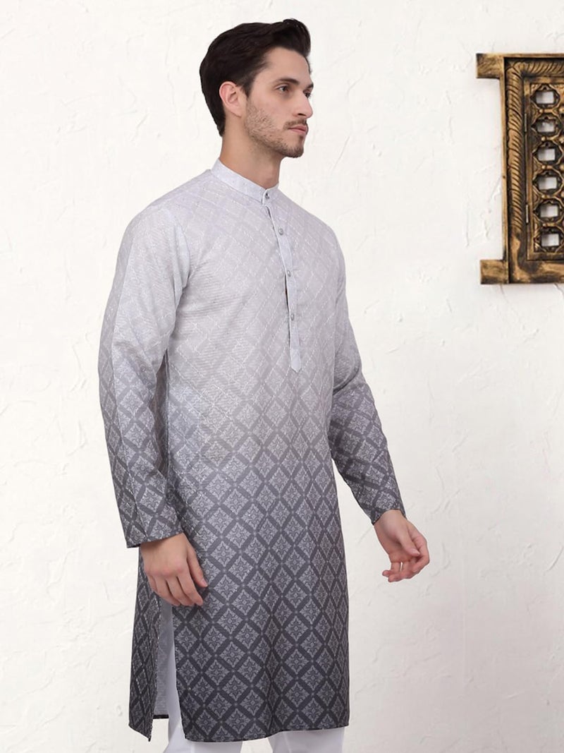 Jompers Men's Grey Ombre Pure Cotton Straight Kurta (Grey, XL) - Image 3