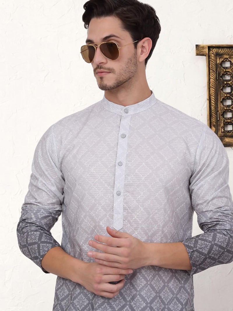 Jompers Men's Grey Ombre Pure Cotton Straight Kurta (Grey, XL) - Image 5