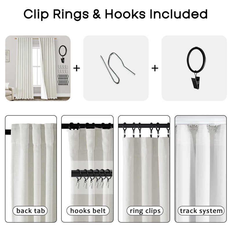 PANELSBURG Boho Curtains 2 Panels Blackout Curtains 70 Inch Extra Wide for Bedroom Sliding Glass Door Black Out Large Window Linen Curtain Drapes for Living Room 70 Width by 90in Length Cream - Image 2