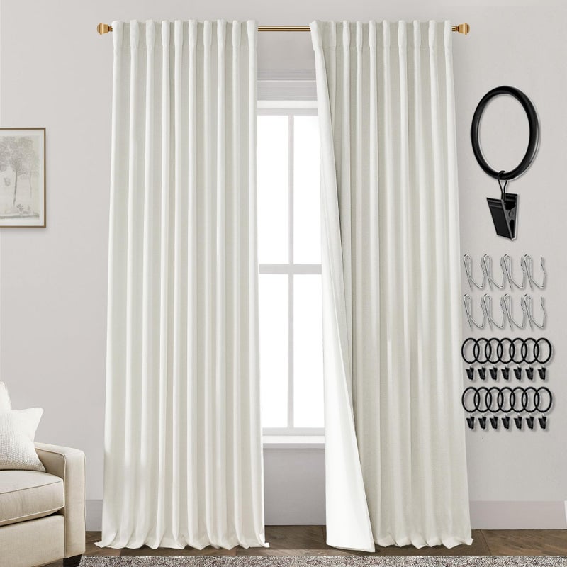 PANELSBURG Boho Curtains 2 Panels Blackout Curtains 70 Inch Extra Wide for Bedroom Sliding Glass Door Black Out Large Window Linen Curtain Drapes for Living Room 70 Width by 90in Length Cream - Image 1