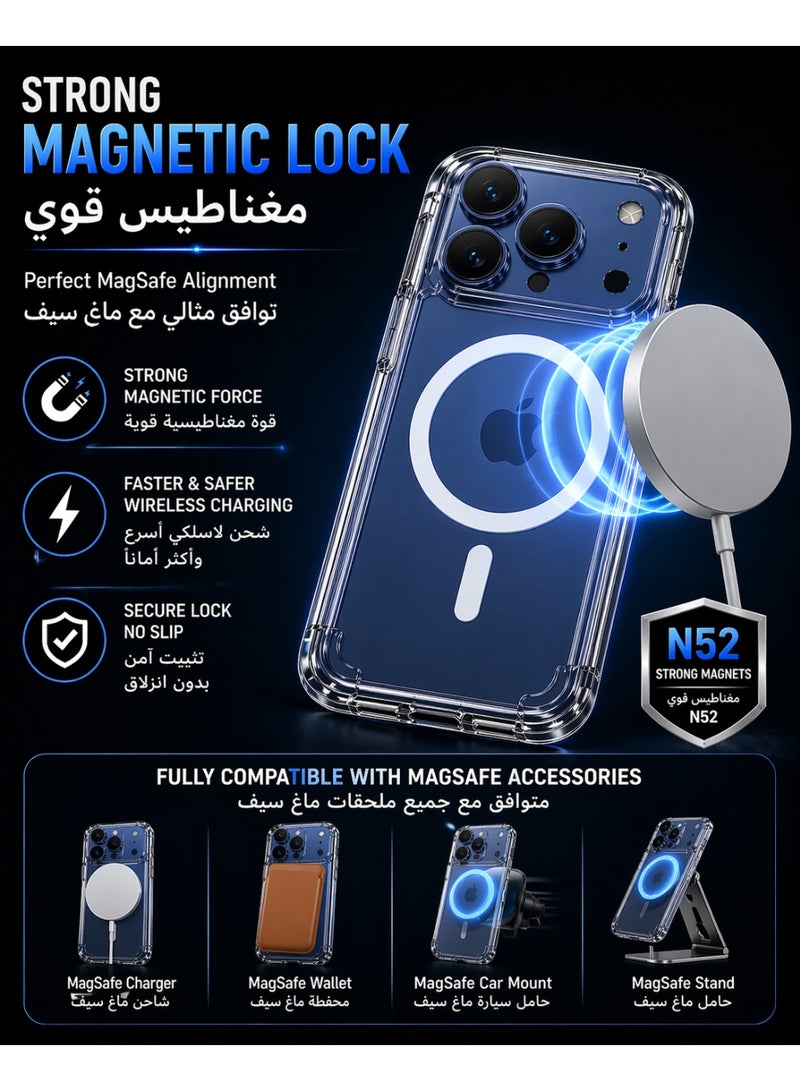 طقم حماية 3 في 1 لهاتف iPhone 17 Pro - غطاء عسكري متوافق مع MagSafe مع واقيين للزجاج والعدسة من نوع 9H، ومغناطيس قوي مقاوم للاصفرار - Image 5