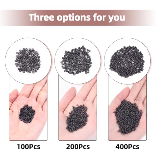 Vlasy 200Pcs Nano Rings Silicone Beads for Nano Ring Human Hair Extensions 5 Color Optional (Dark Brown) - Image 5
