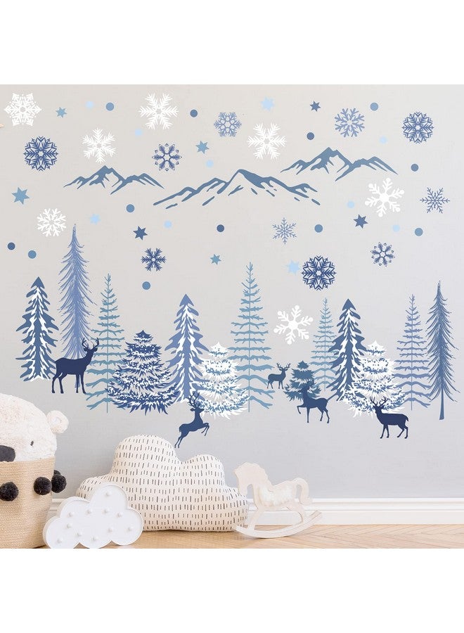 Teling 8 Pieces Winter Forest Wall Stickers Nursery Snowflake Wall Decals Dreamy Forest Wall Stickers Deer Pine Tree Wall Decals Woodland Trees Wall Decals For Kids Room Winter Decor (Blue White Gray) - Image 5
