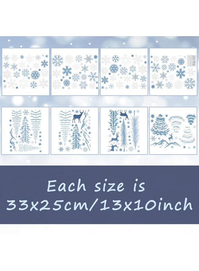 Teling 8 Pieces Winter Forest Wall Stickers Nursery Snowflake Wall Decals Dreamy Forest Wall Stickers Deer Pine Tree Wall Decals Woodland Trees Wall Decals For Kids Room Winter Decor (Blue White Gray) - Image 3