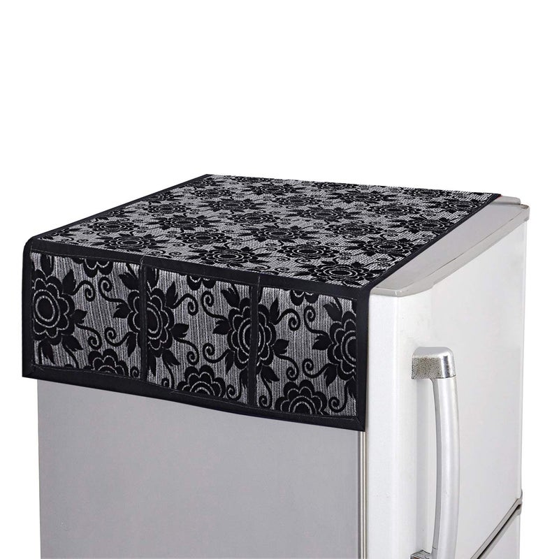 Kuber Industries Kuber Industries Floral Design Cotton Fridge Top Cover 37x21 BlackCTKTC029953  - Image 2
