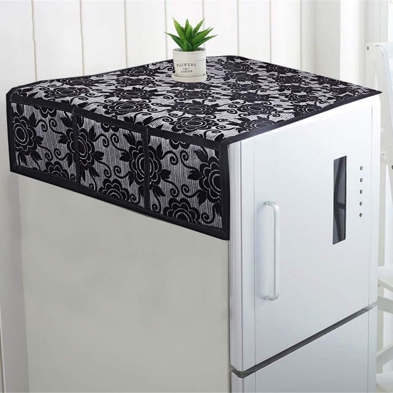 Kuber Industries Kuber Industries Floral Design Cotton Fridge Top Cover 37x21 BlackCTKTC029953  - Image 1
