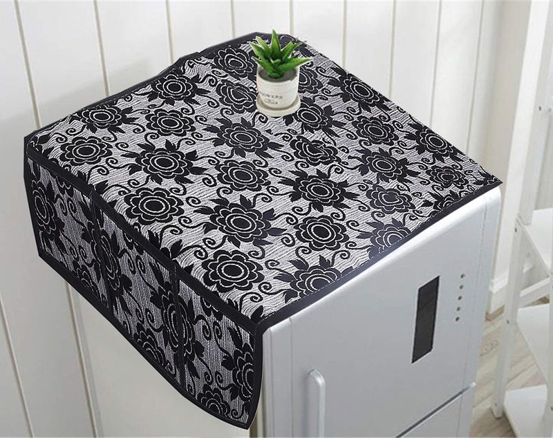 Kuber Industries Kuber Industries Floral Design Cotton Fridge Top Cover 37x21 BlackCTKTC029953  - Image 4