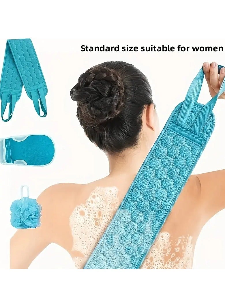 Goolsky 3pcs Teal Exfoliating Bath Set for Women - Soft Loofah Sponge, Gentle Bath Glove & Textured Back Scrubber Towel - Formaldehyde-Free, Deep Skin Cleansing & Rubbing Tools for Home Bathroom Use ﻿ - Image 1