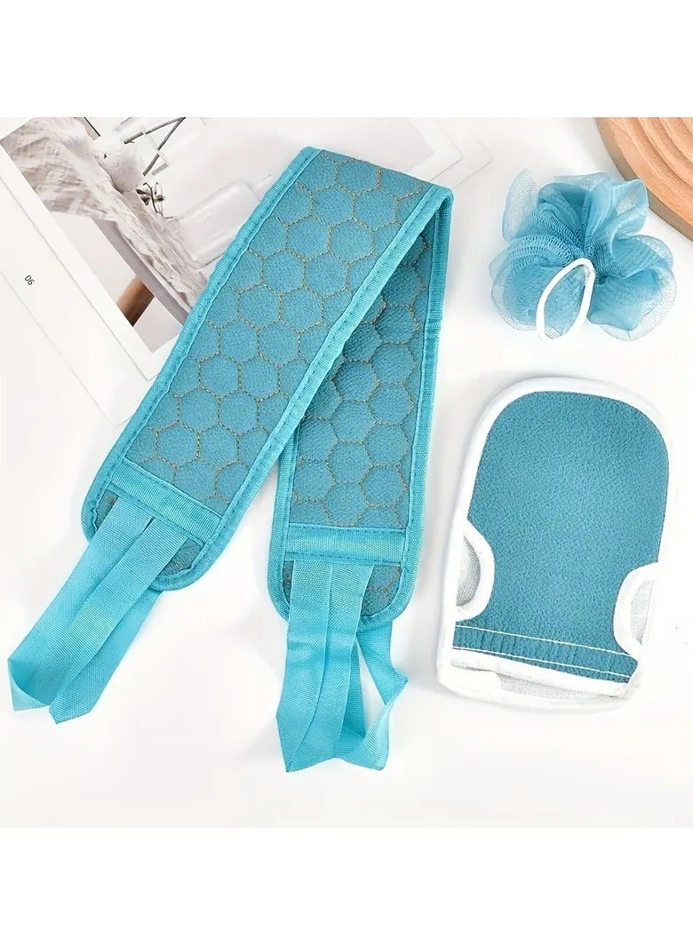 Goolsky 3pcs Teal Exfoliating Bath Set for Women - Soft Loofah Sponge, Gentle Bath Glove & Textured Back Scrubber Towel - Formaldehyde-Free, Deep Skin Cleansing & Rubbing Tools for Home Bathroom Use ﻿ - Image 2