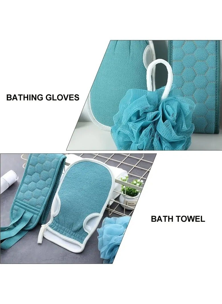 Goolsky 3pcs Teal Exfoliating Bath Set for Women - Soft Loofah Sponge, Gentle Bath Glove & Textured Back Scrubber Towel - Formaldehyde-Free, Deep Skin Cleansing & Rubbing Tools for Home Bathroom Use ﻿ - Image 5